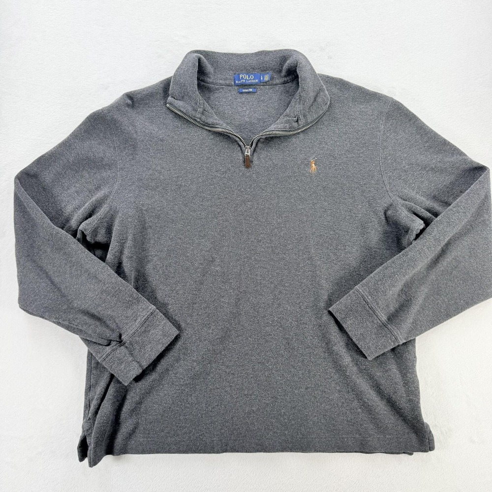 Polo Ralph Lauren Sweater Mens Large Gray Estate Rib 1/4 Zip Pullover Knit